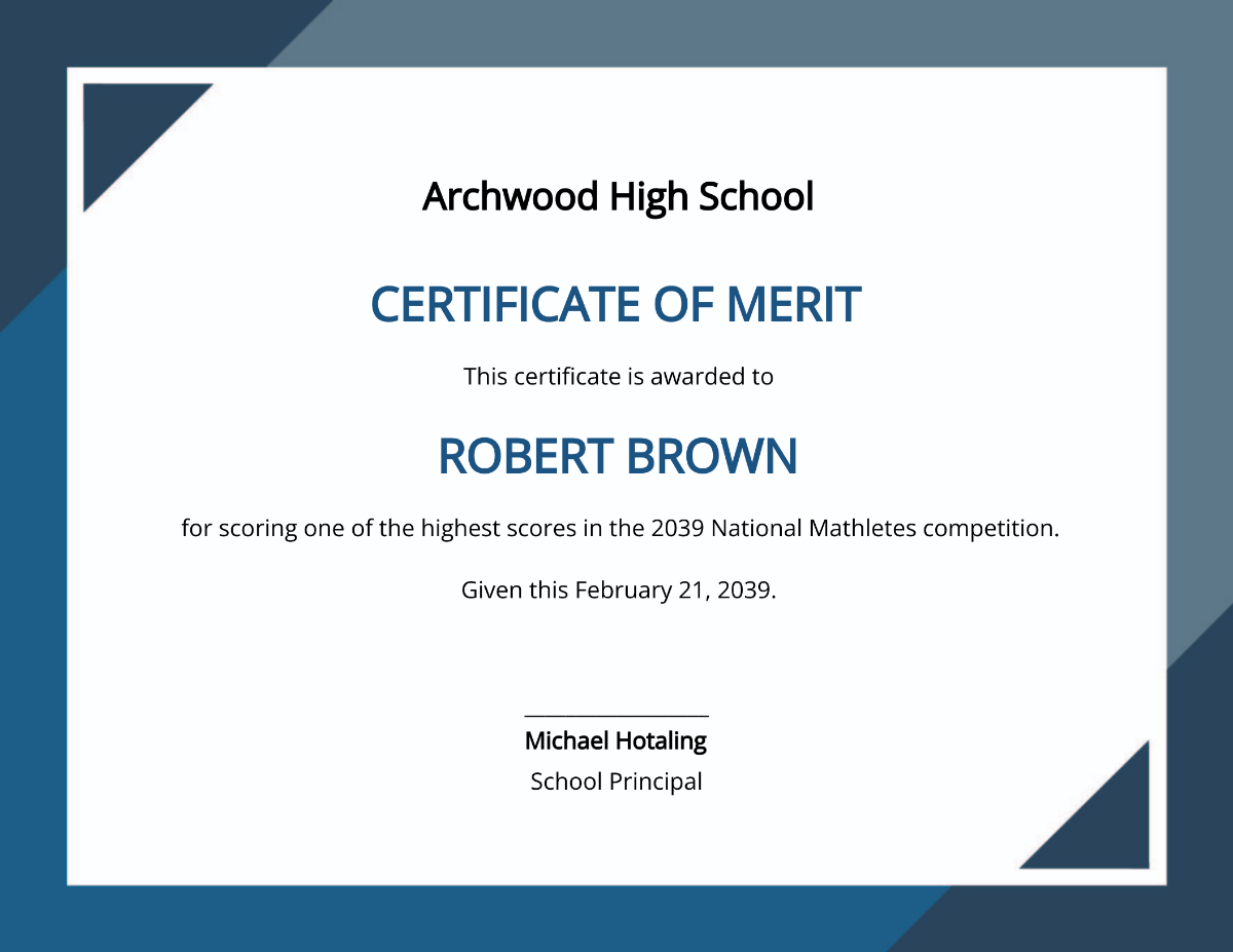 School Certificate of Merit Template