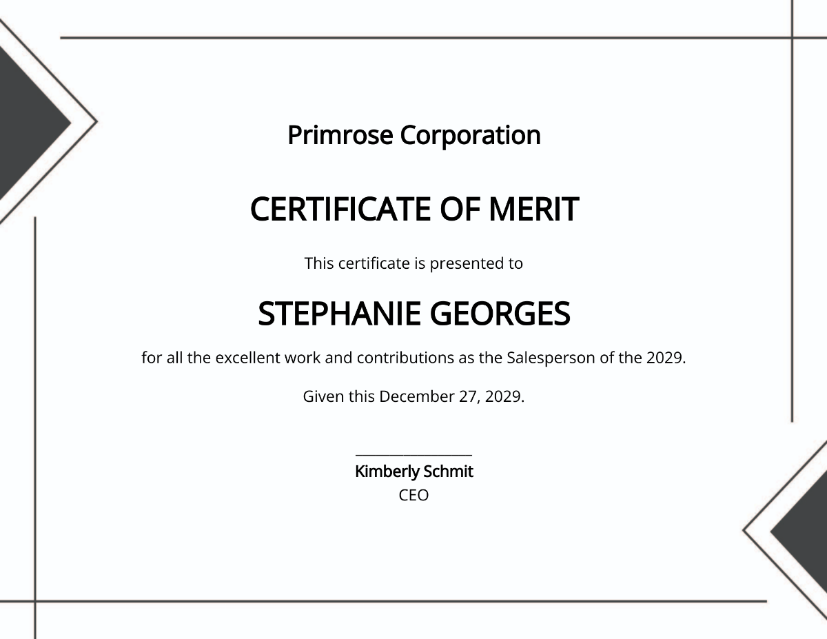 Free Simple Certificate of Merit Template