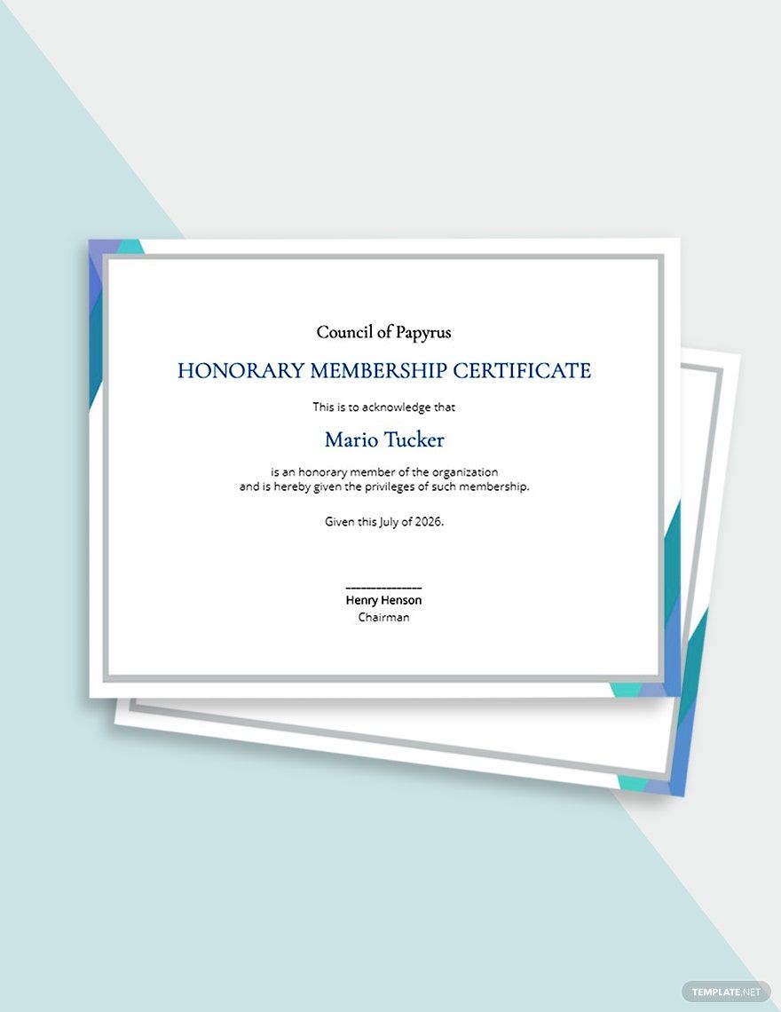 Certificate of Honorary Template