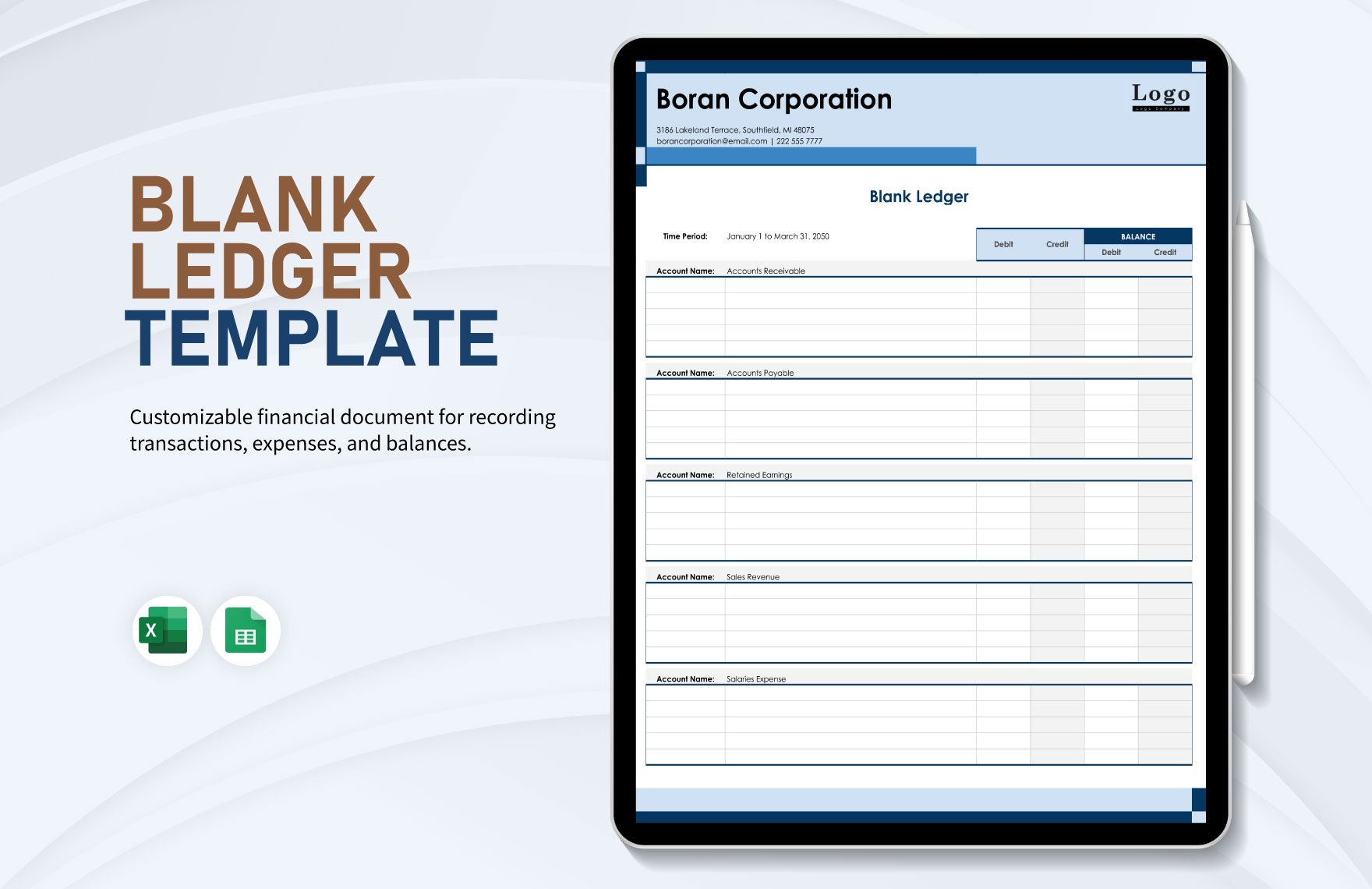 Blank Ledger Template in Excel, Google Sheets