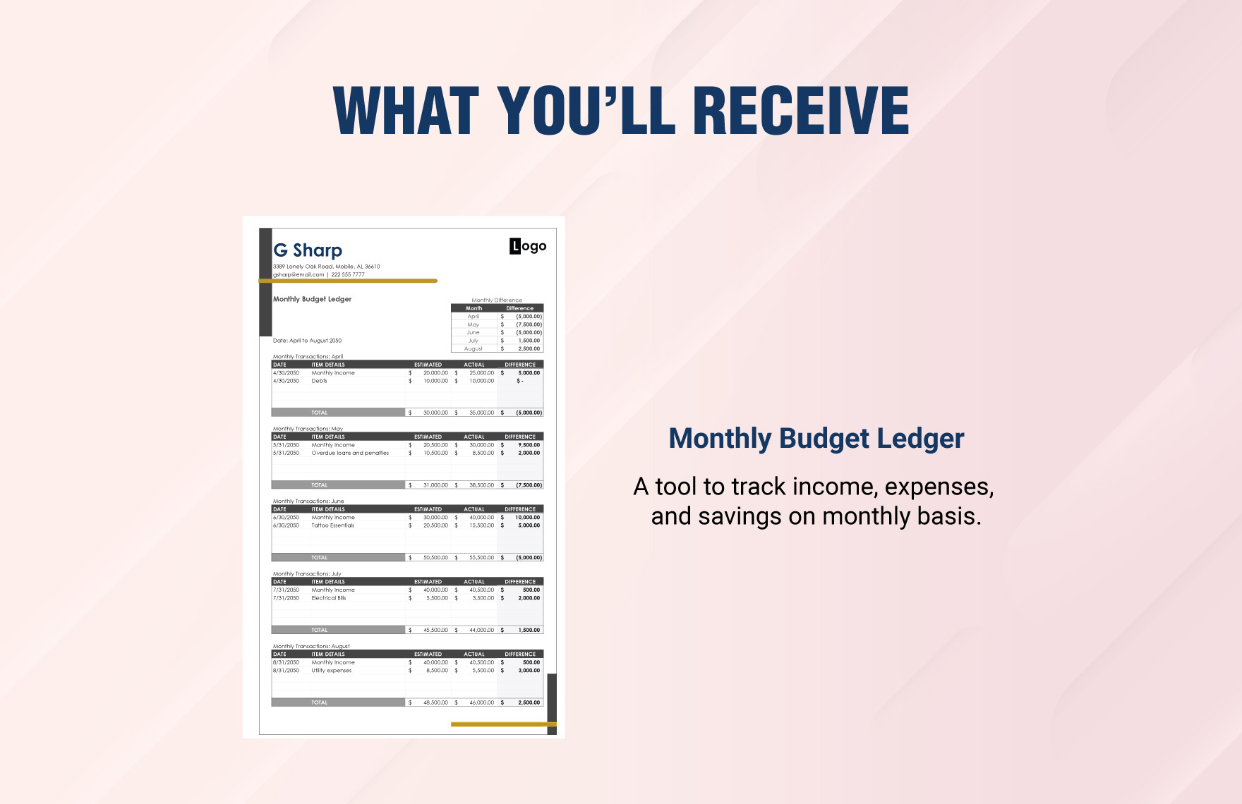 Monthly Budget Ledger Template