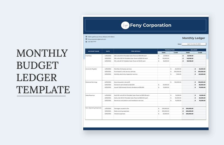 Monthly Budget Ledger Template