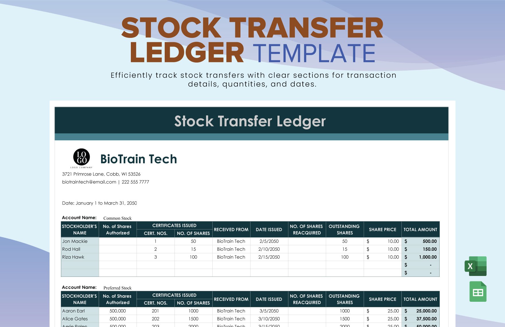Stock Transfer Ledger Template