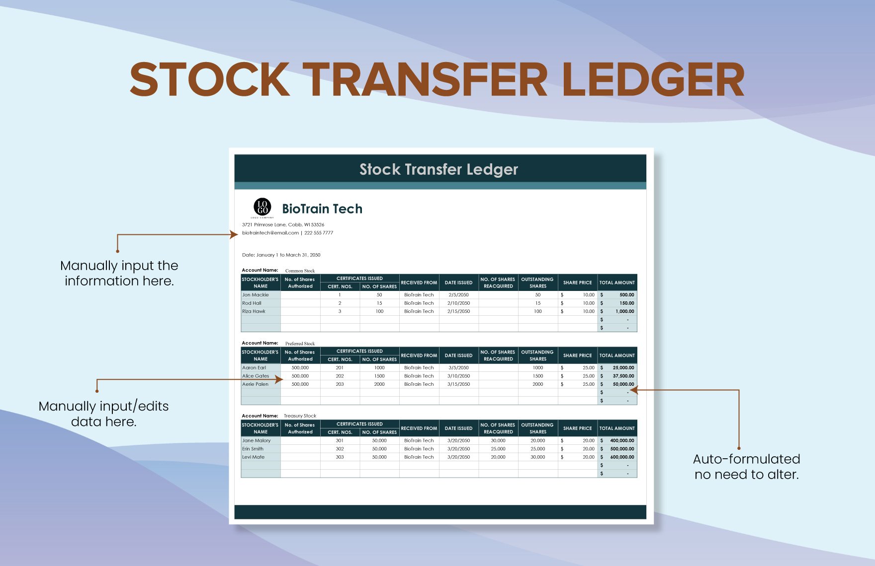 Stock Transfer Ledger Template