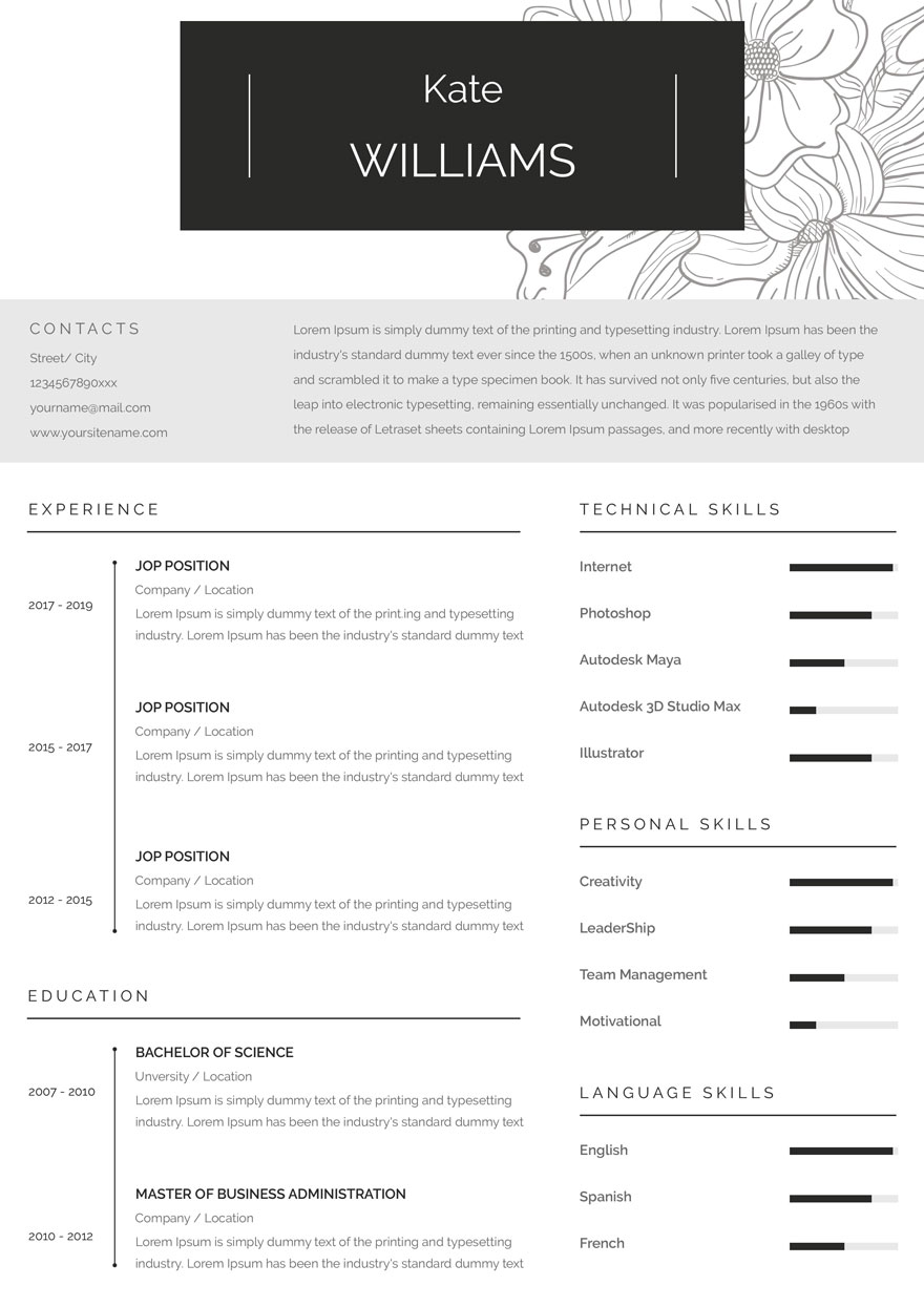 One Page Personal Resume