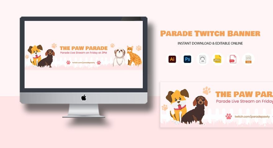 Free Parade Twitch Banner in Illustrator, PSD, EPS, SVG, JPG, PNG