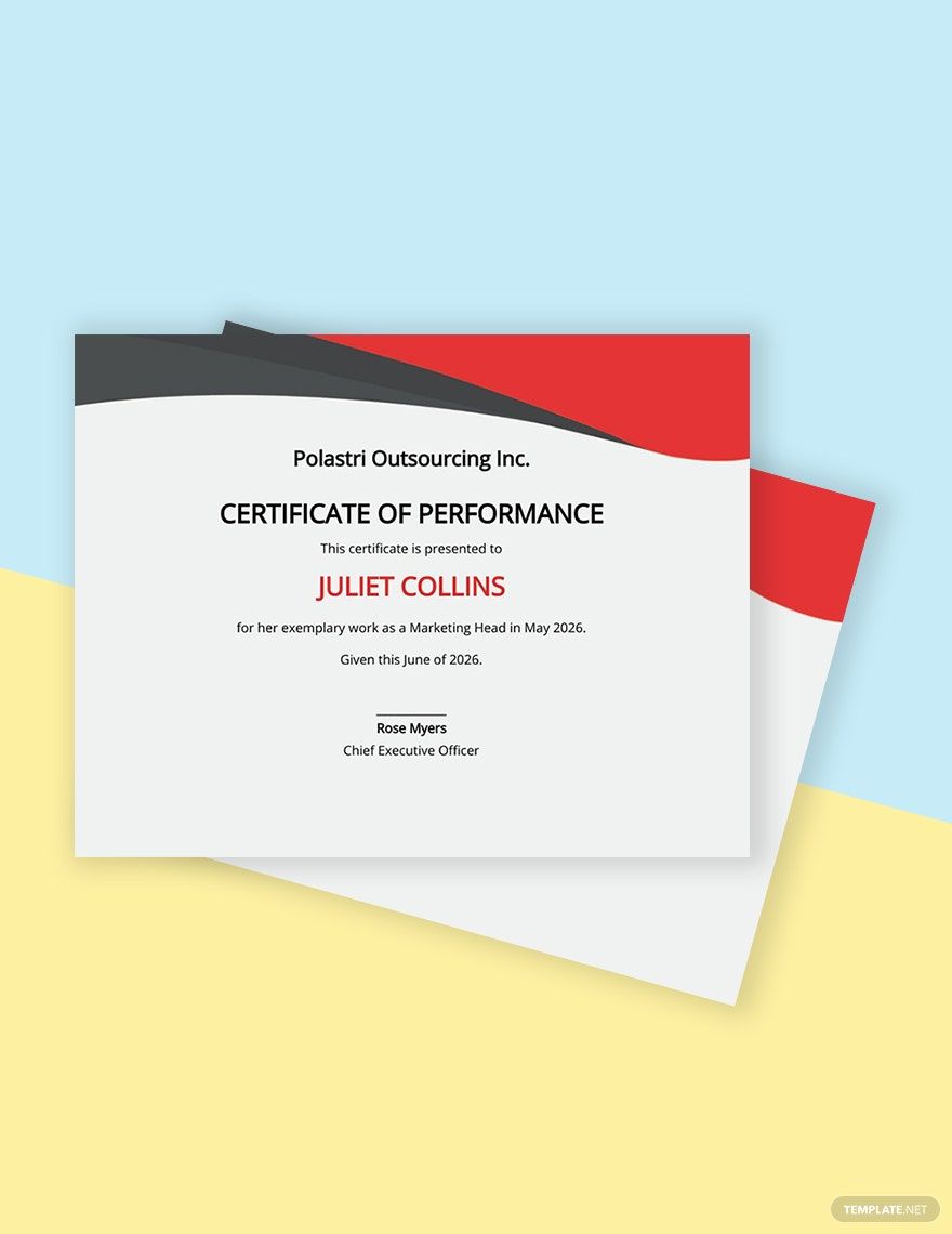 Certificate of Performance Template