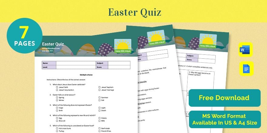 Easter Quiz Template