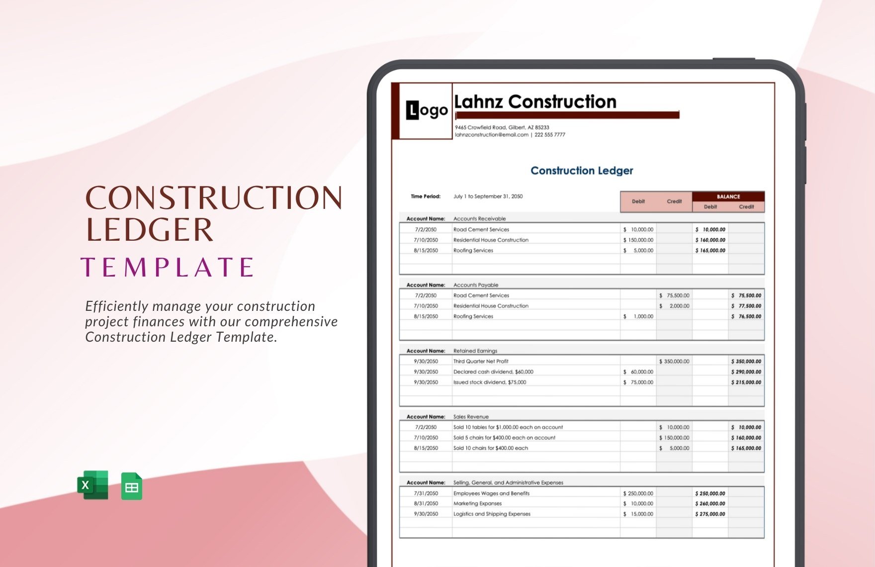 Construction Ledger Template in Excel, Google Sheets