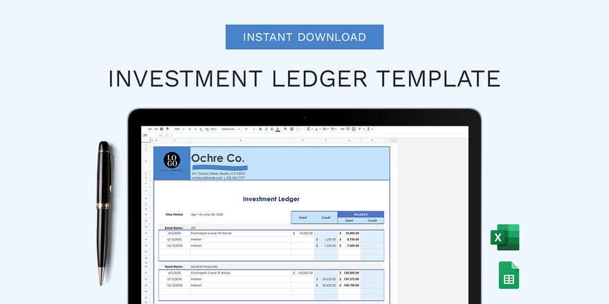 Investment Ledger Template - Google Sheets, Excel 