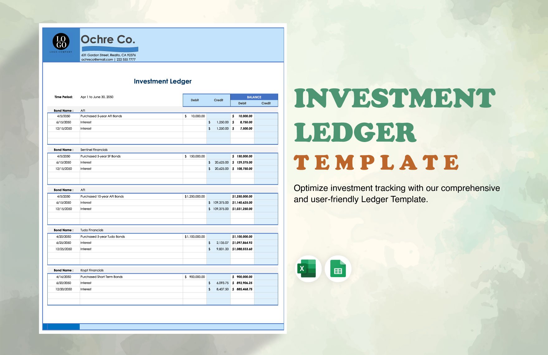 Investment Ledger Template in Excel, Google Sheets