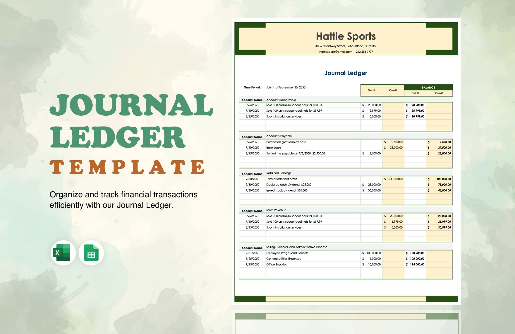 Journal Ledger Template in Excel, Google Sheets