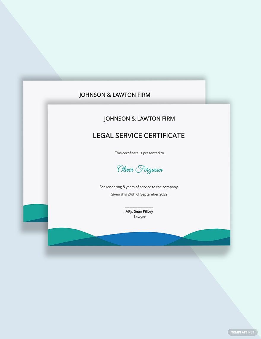 Legal Certificate of Service Template