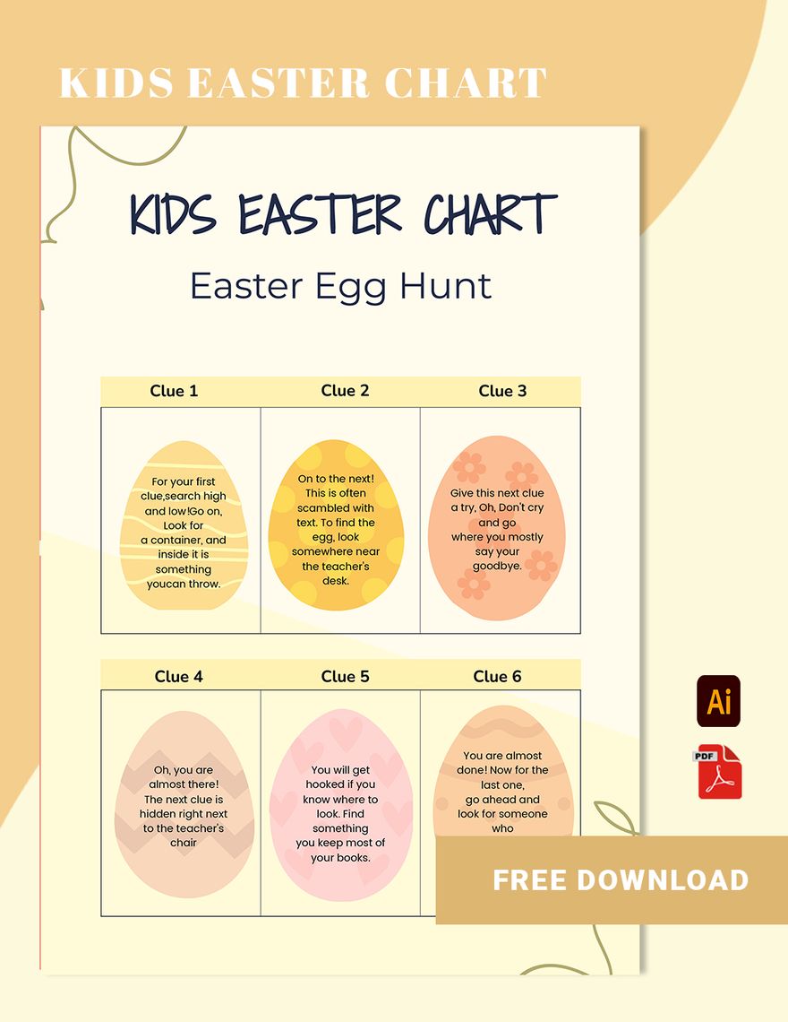 Free Kids Easter Chart in PDF, Illustrator