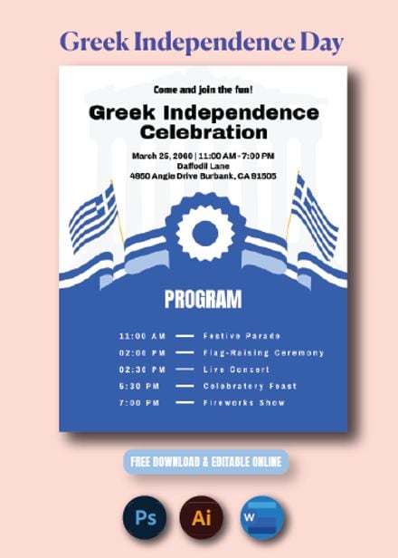 Free Greek Independence Day Program in Word, Illustrator, PSD