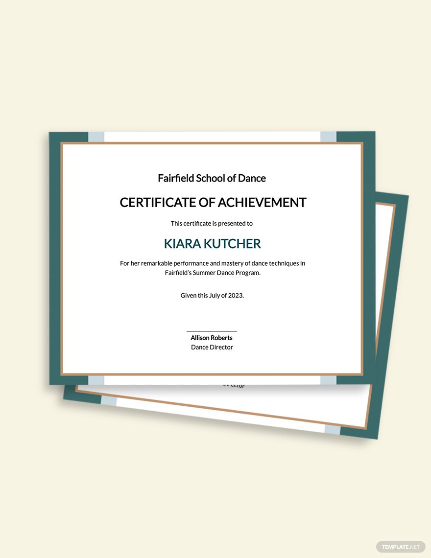 Free Dance Achievement Certificate Template in Word, Google Docs, Illustrator, PSD, Apple Pages, Publisher, InDesign
