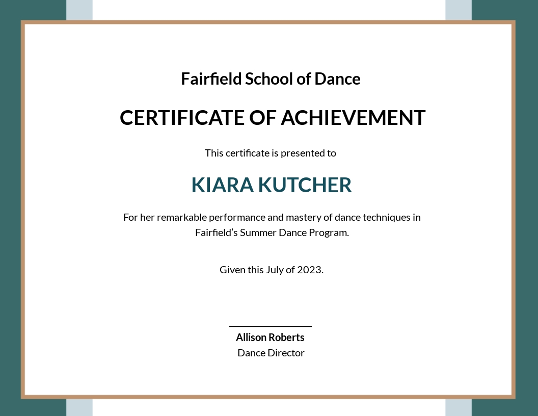 Free Dance Achievement Certificate Template - Google Docs, Illustrator, InDesign, Word, Apple Pages, PSD, Publisher