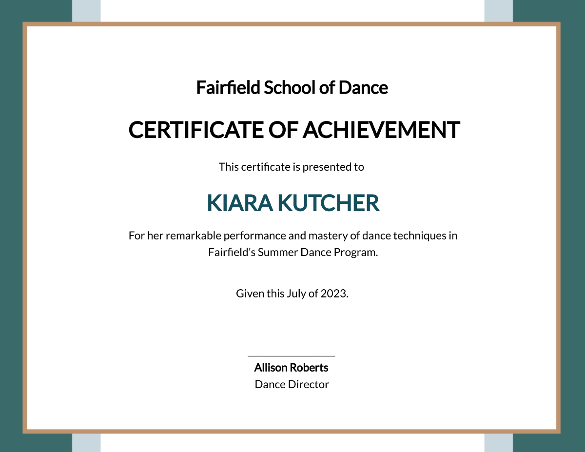 Dance Achievement Certificate Template