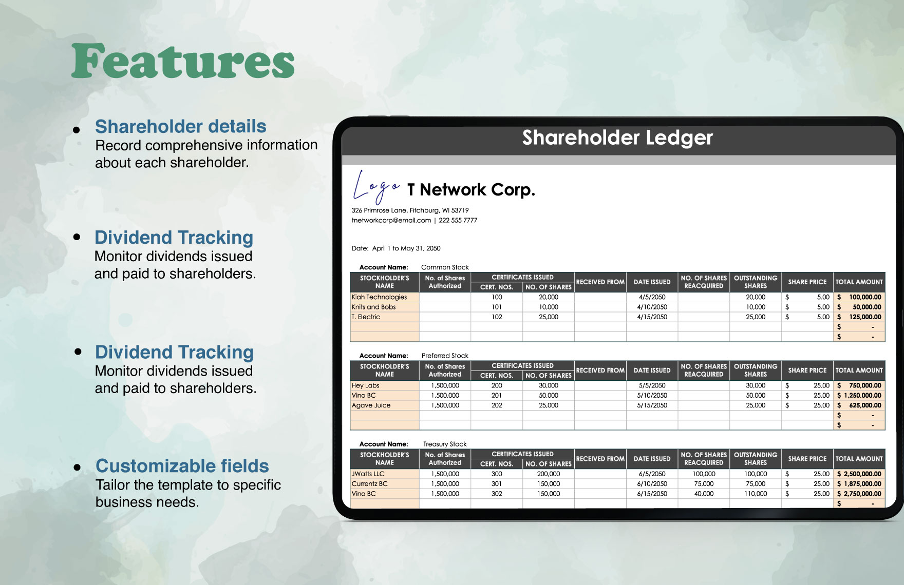 Shareholder Ledger Template