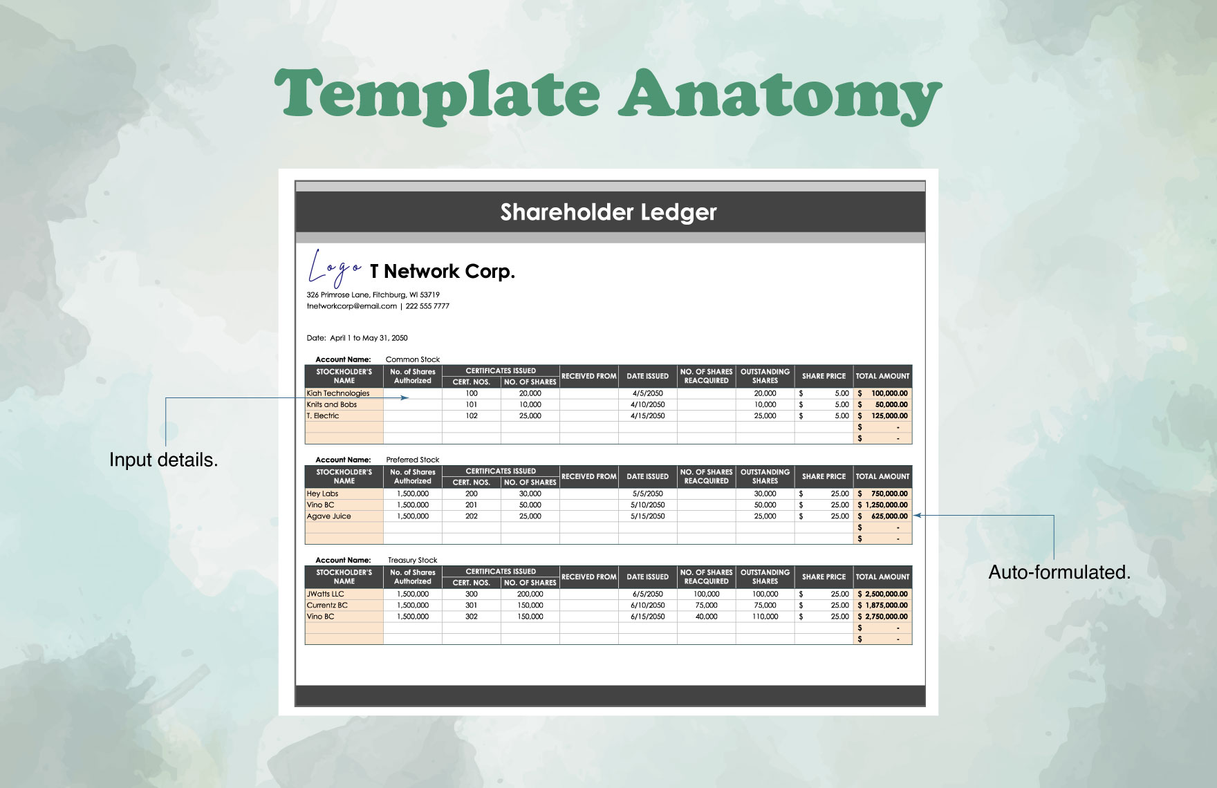 Shareholder Ledger Template