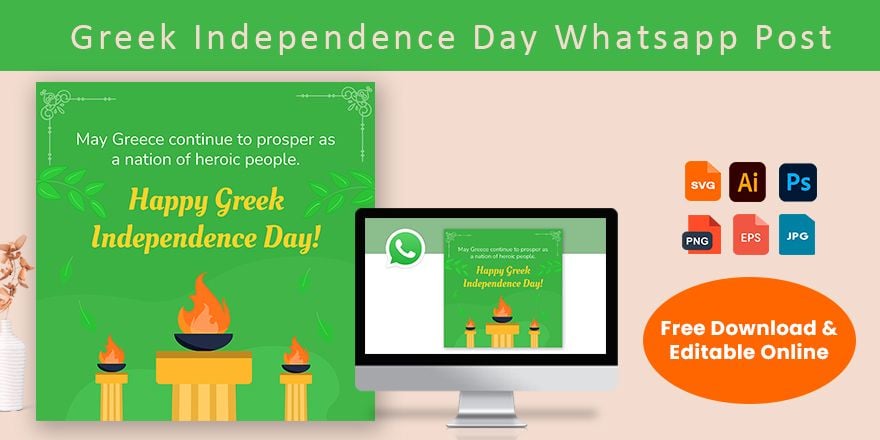 Free Greek Independence Day Whatsapp Post in Illustrator, PSD, EPS, SVG, JPG, PNG