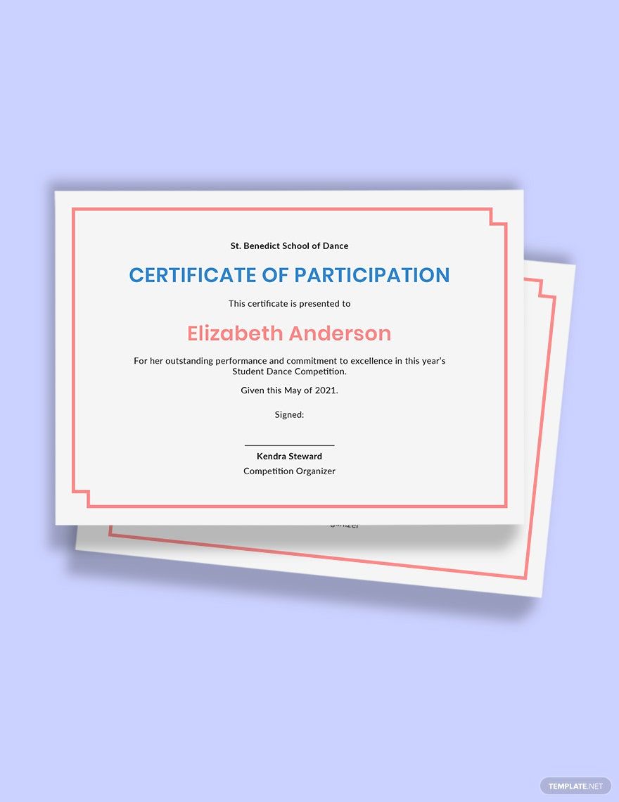 Modern Dance Certificate Template in Word, Google Docs, Illustrator, PSD, Apple Pages, Publisher, InDesign