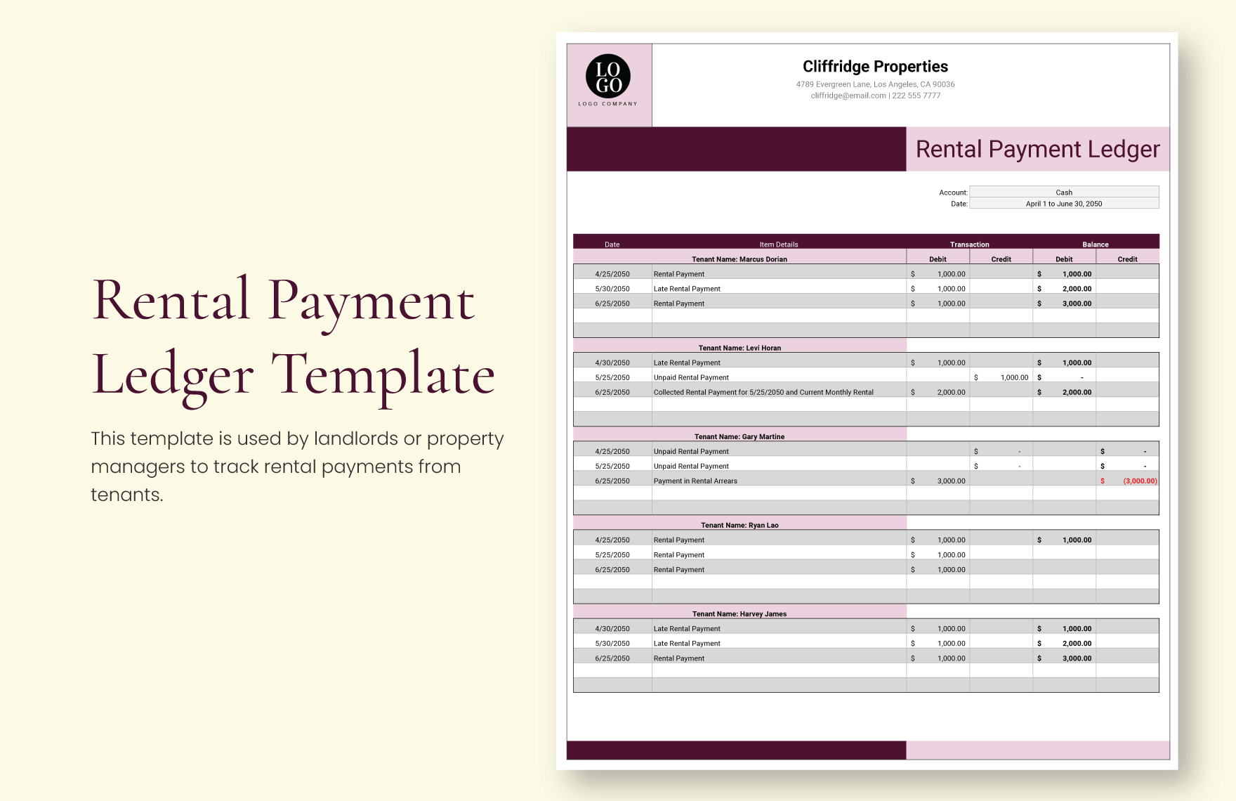 Rental Payment Ledger Template