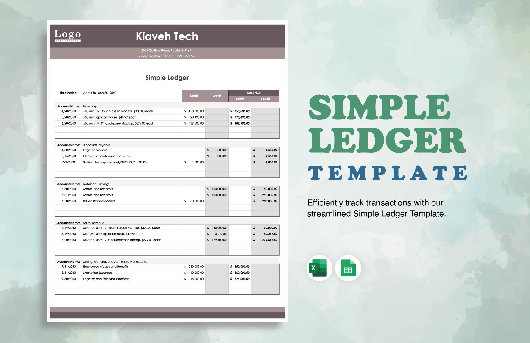 Simple Ledger Templates in Excel, Google Sheets