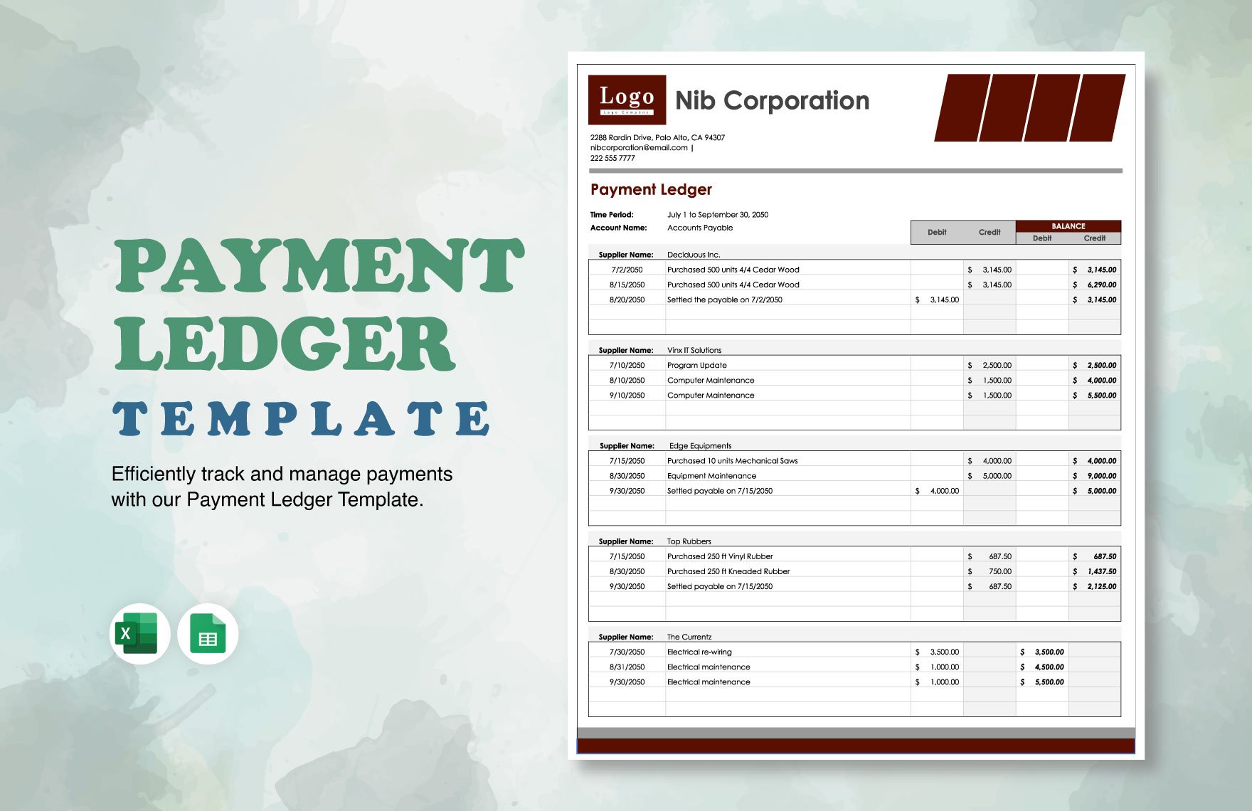 Payment Ledger Template in Excel, Google Sheets