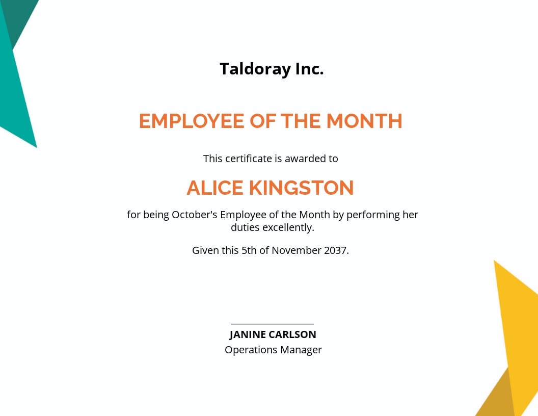 Employee of the Month Certificate Template - Google Docs Pertaining To Manager Of The Month Certificate Template