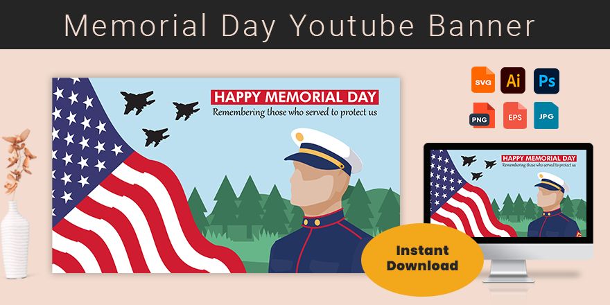 Memorial Day Youtube Cover in Illustrator, PSD, EPS, SVG, JPG, PNG