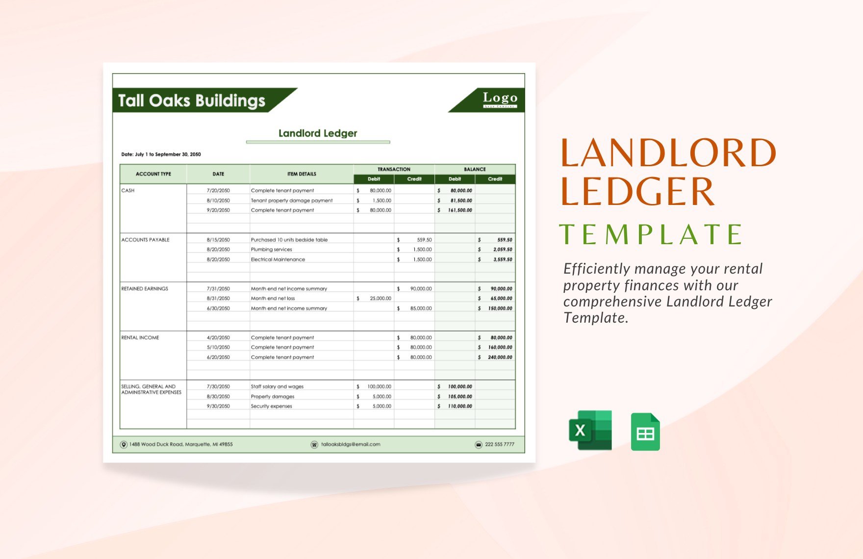 Landlord Ledger Template in Excel, Google Sheets