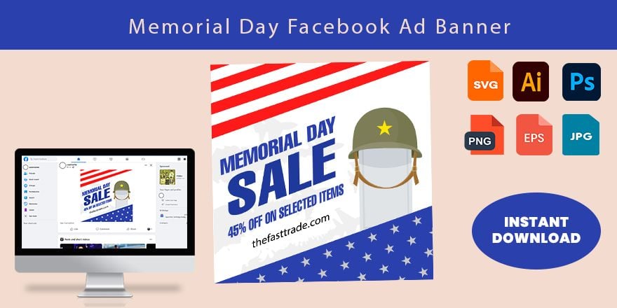 Memorial Day Facebook Ad Banner in Illustrator, PSD, EPS, SVG, JPG, PNG
