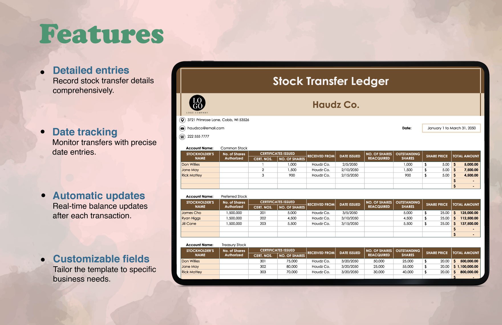 Stock Transfer Ledger  Template