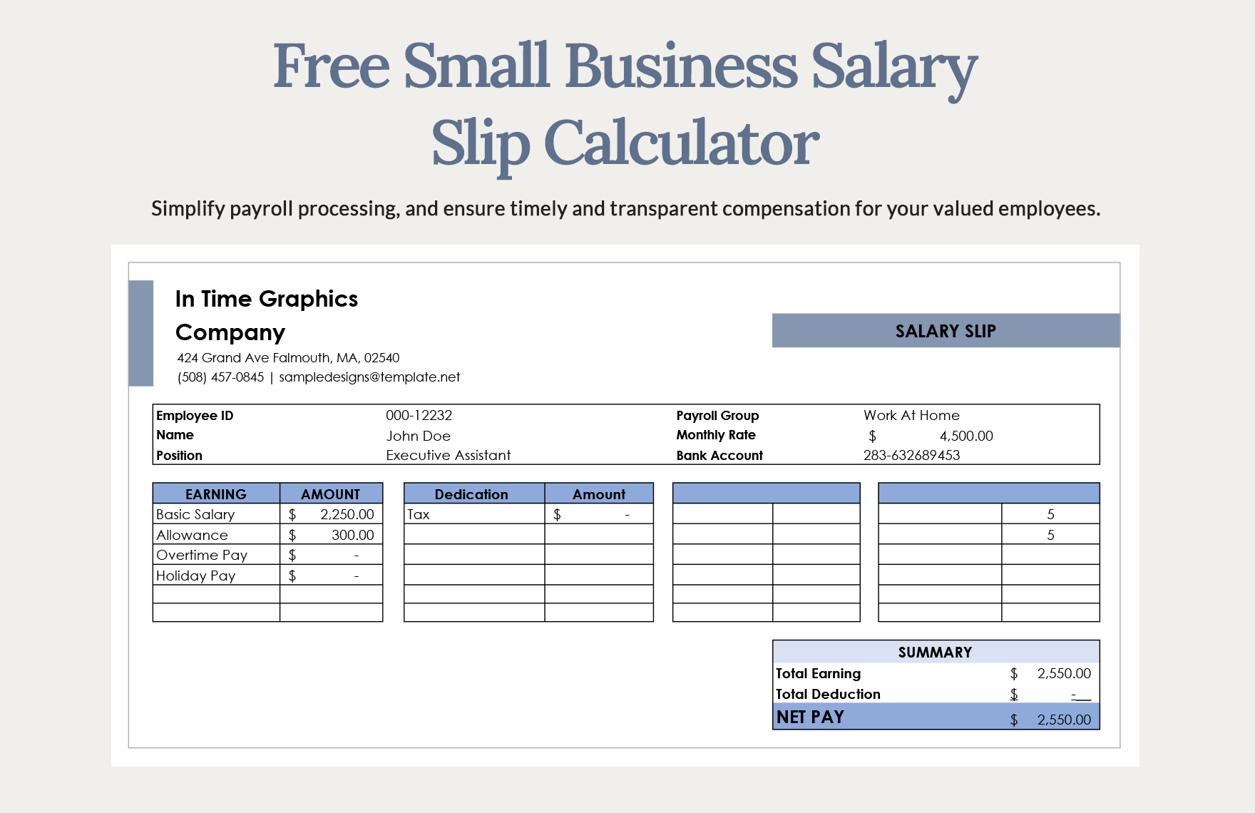 Free Small Business Salary Slip Calculator