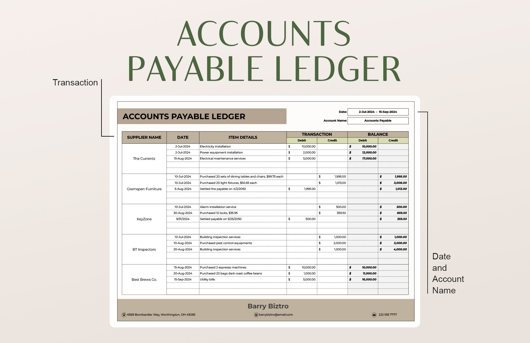 Accounts Payable Ledger Template