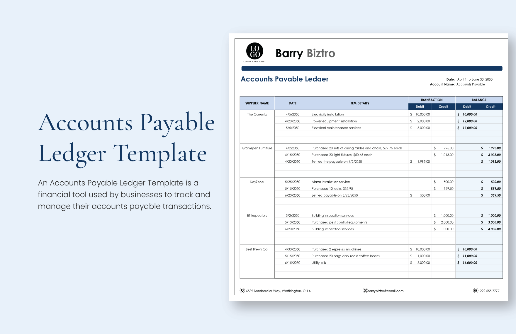 Accounts Payable Ledger Template Excel Google Sheets Template