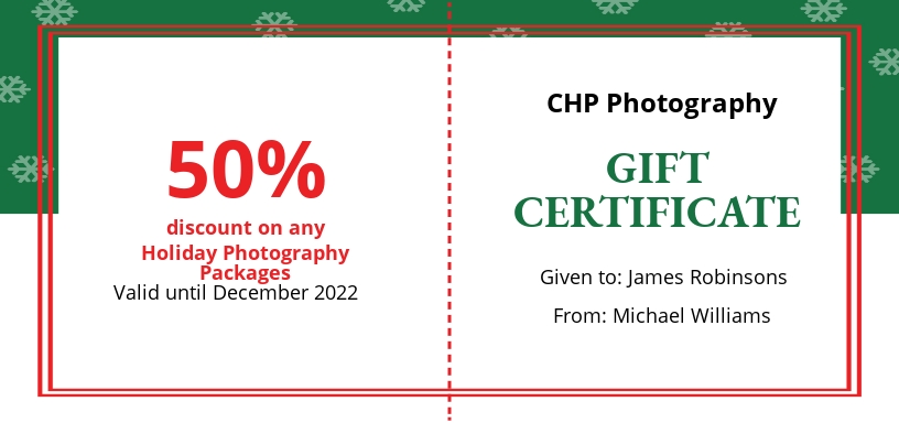Holiday Gift Certificate Template - Google Docs, Illustrator, InDesign, Word, Apple Pages, PSD, Publisher