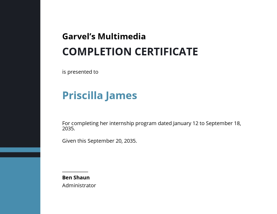 Internship Certificate Template Google Docs