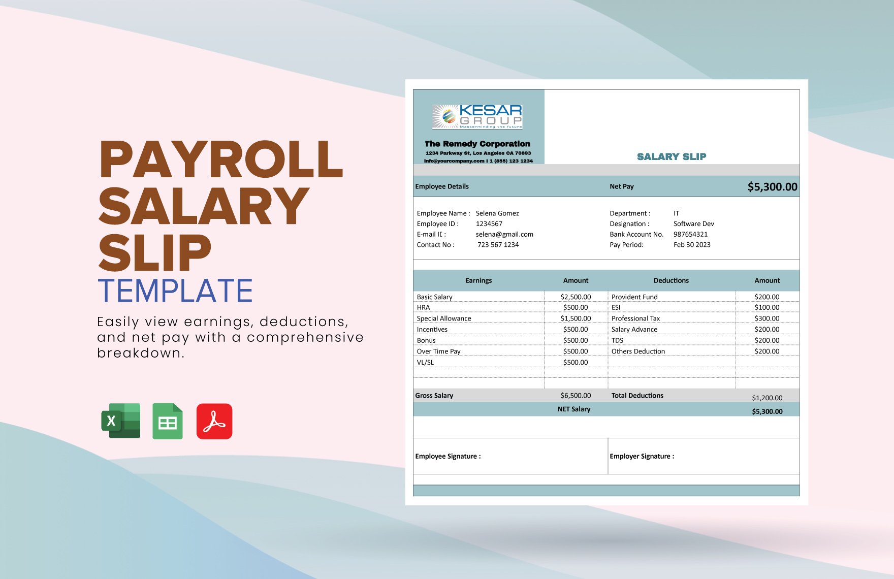 Free Payroll Salary Slip in Excel, PDF, Google Sheets