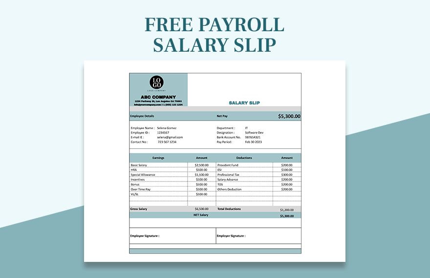 Free Payroll Salary Slip - Google Sheets, Excel | Template.net