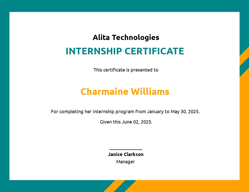 Summer Internship Certificate