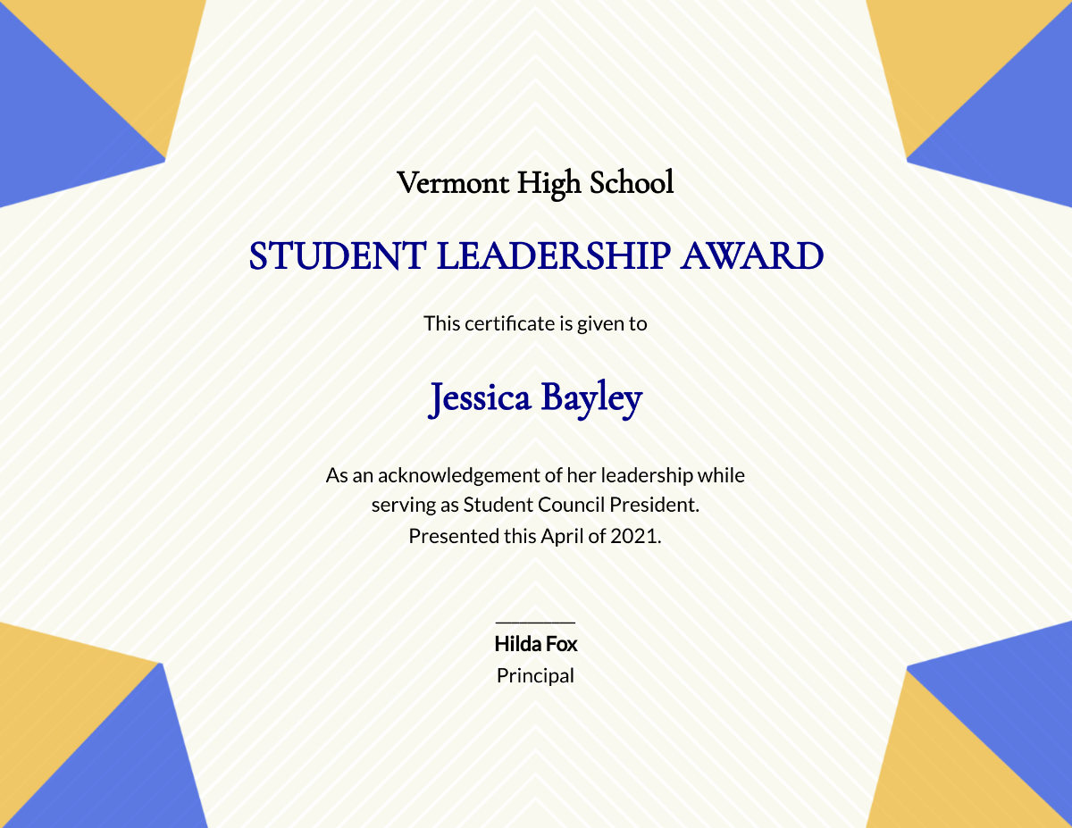 Student Leadership Certificate Template