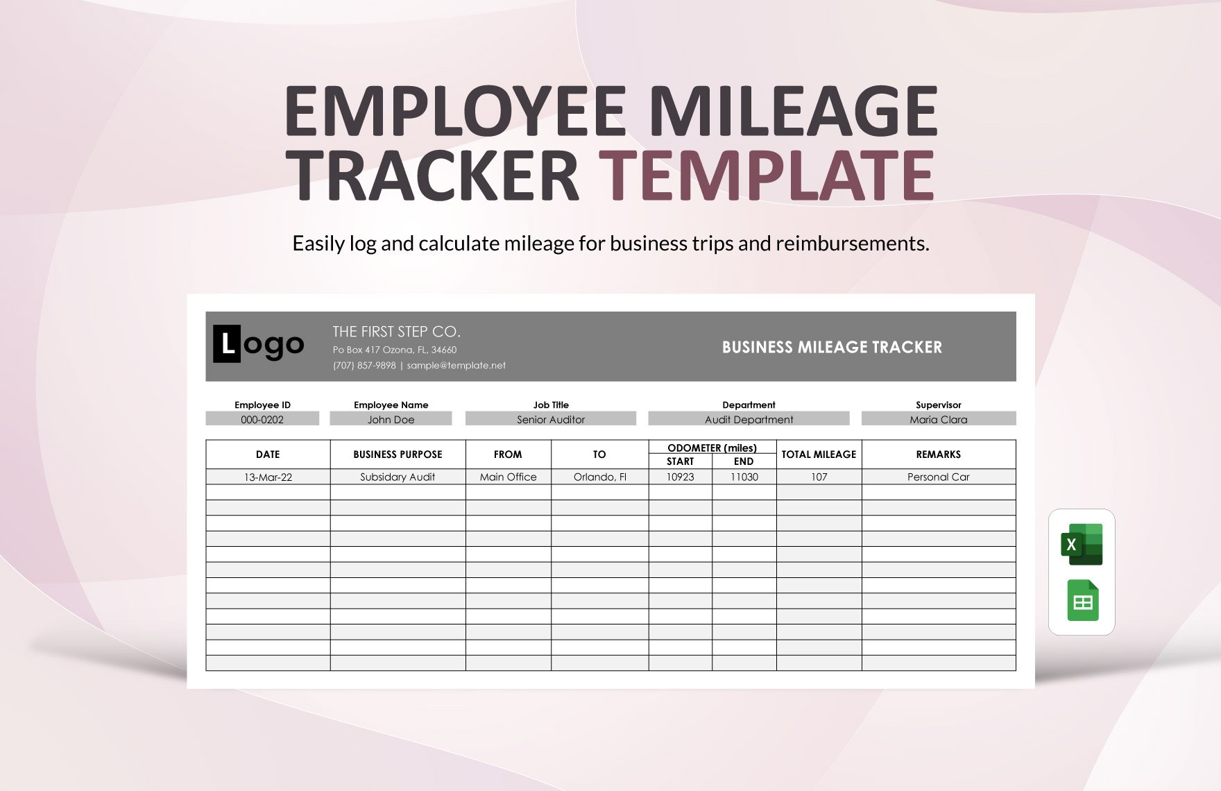 Employee Mileage Tracker Template in Excel, Google Sheets