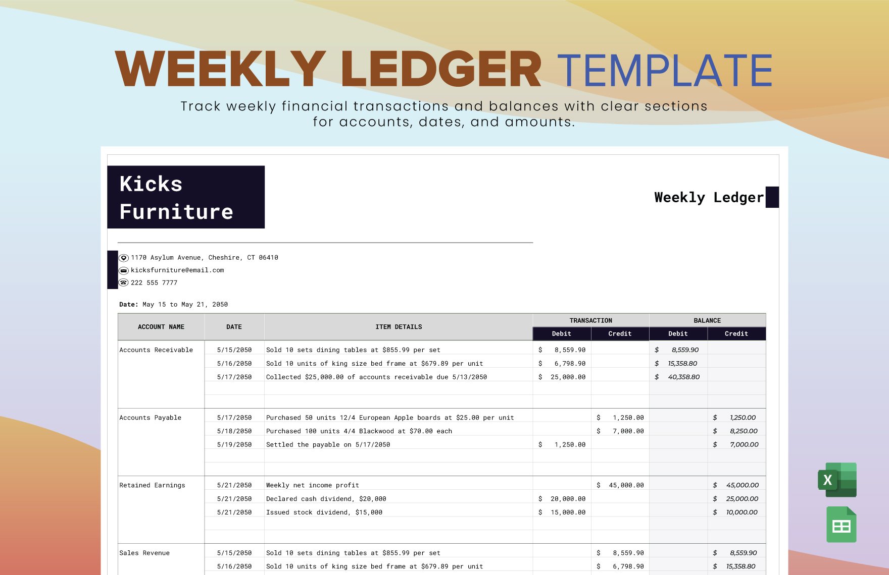 Weekly Ledger Template in Excel, Google Sheets