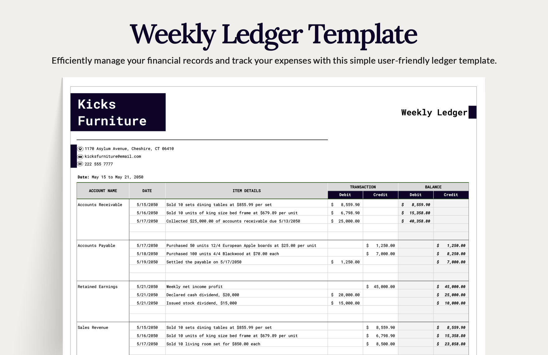 Weekly Ledger Template