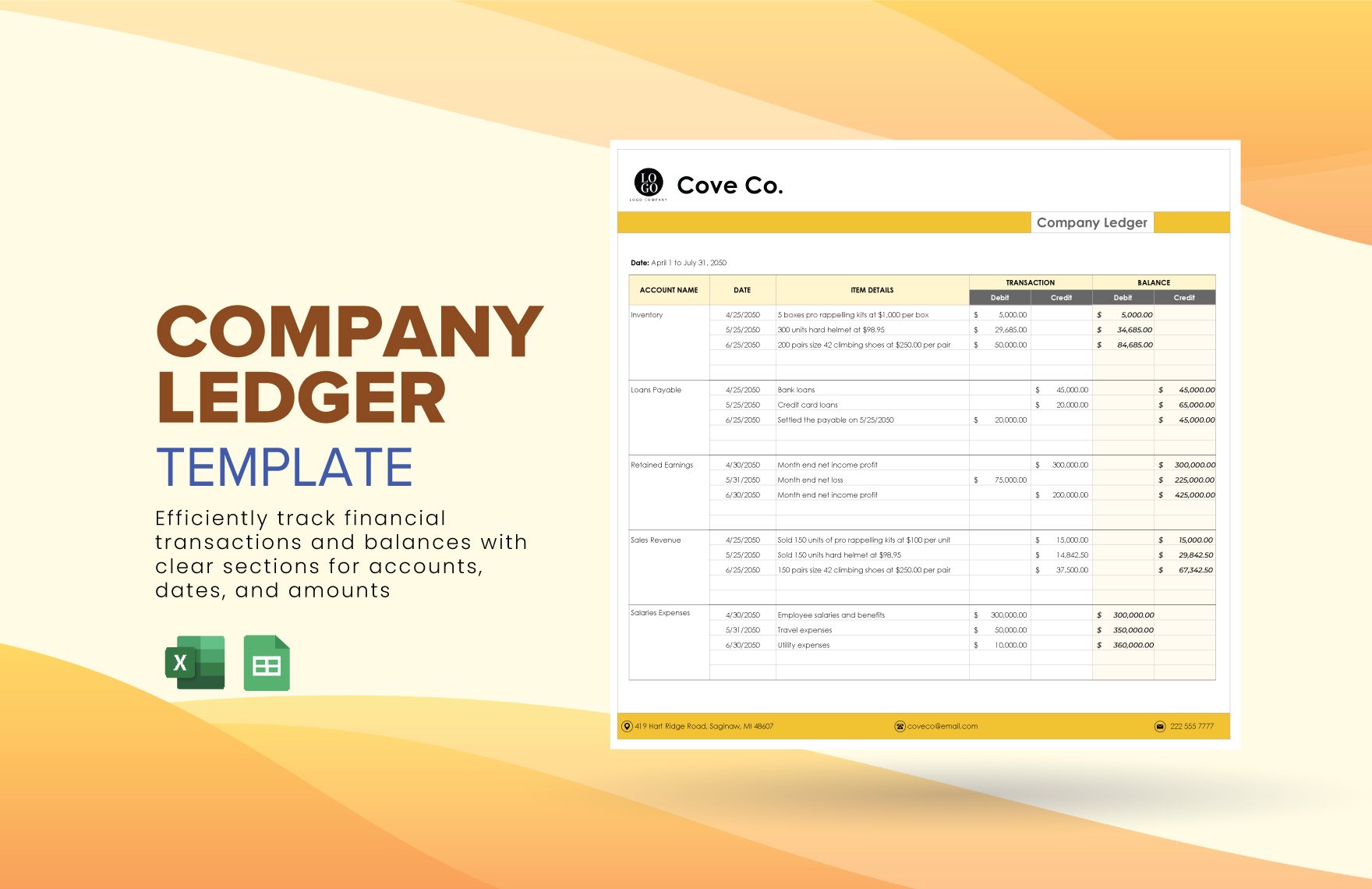 Company Ledger Template in Excel, Google Sheets