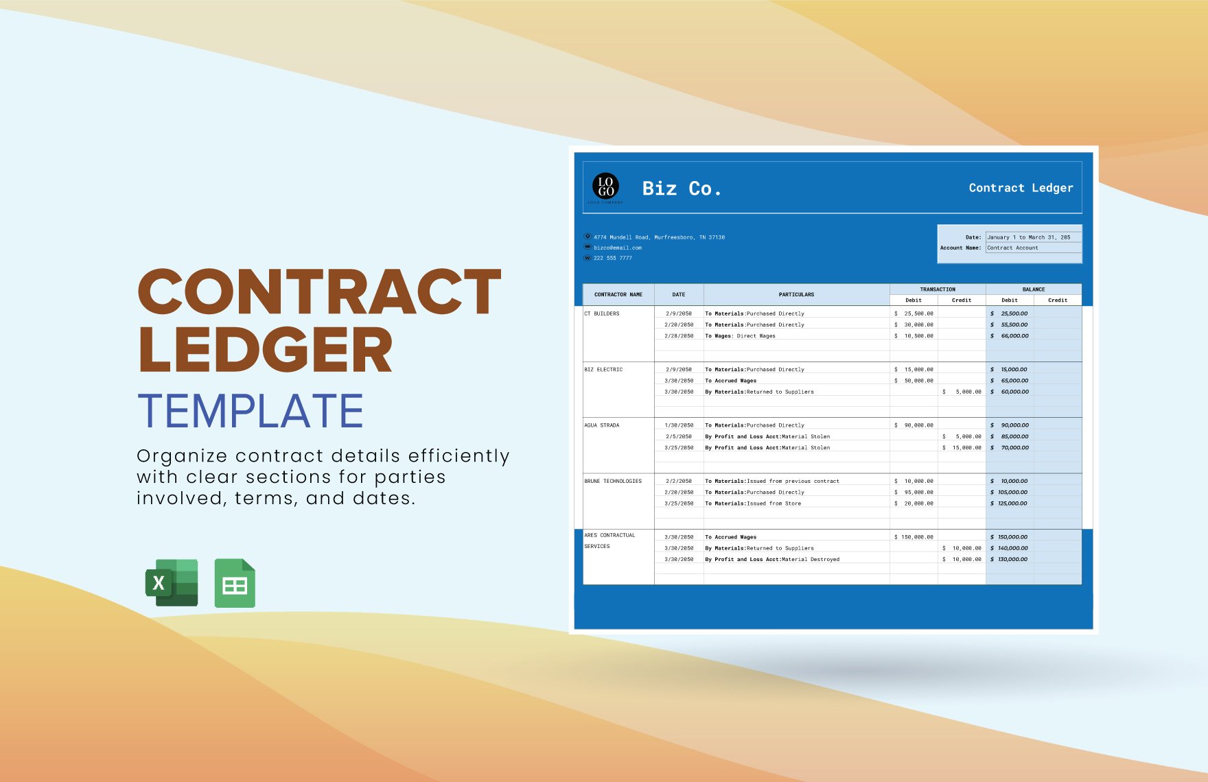 Contract Ledger Template in Excel, Google Sheets