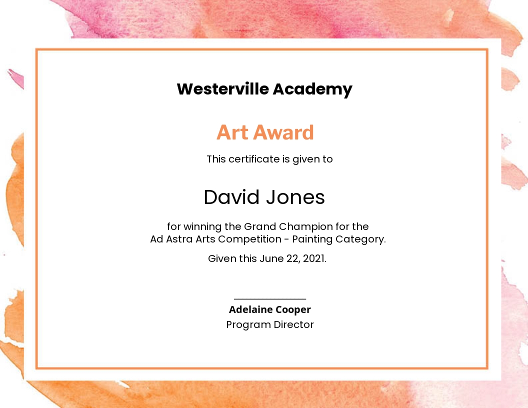 Modern Painting Award Certificate Template - Google Docs, Illustrator, InDesign, Word, Outlook, Apple Pages, PSD, Publisher
