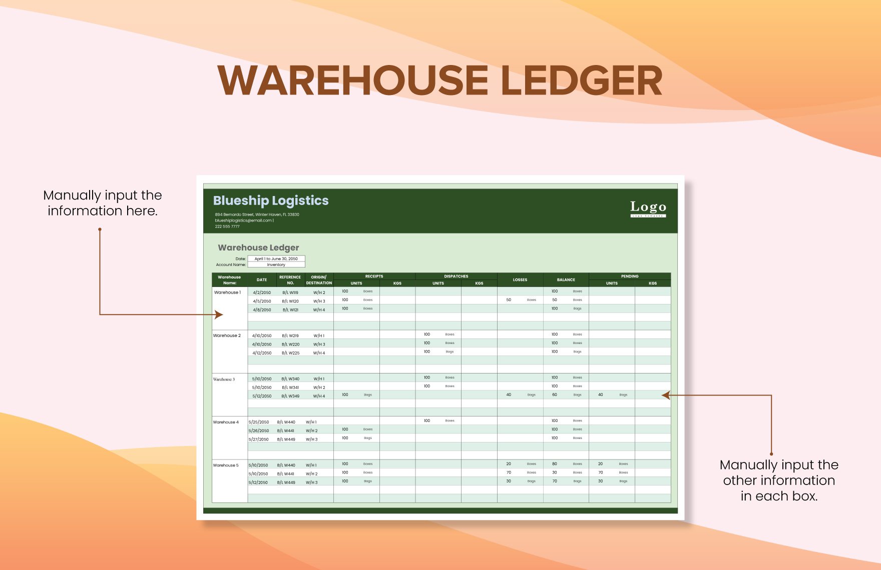 Warehouse Ledger Template